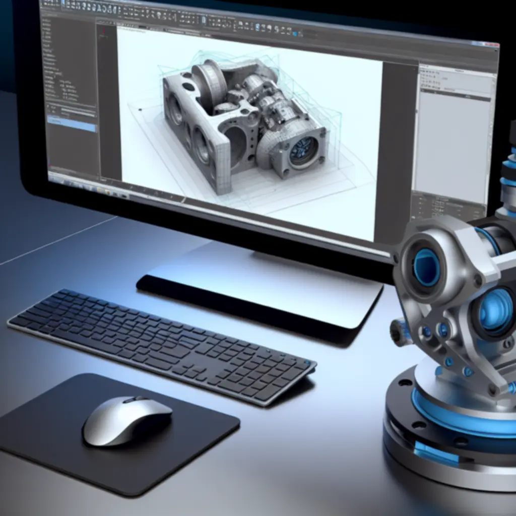 Detailed 3D CAD model of an engineered component displayed on a technical workstation