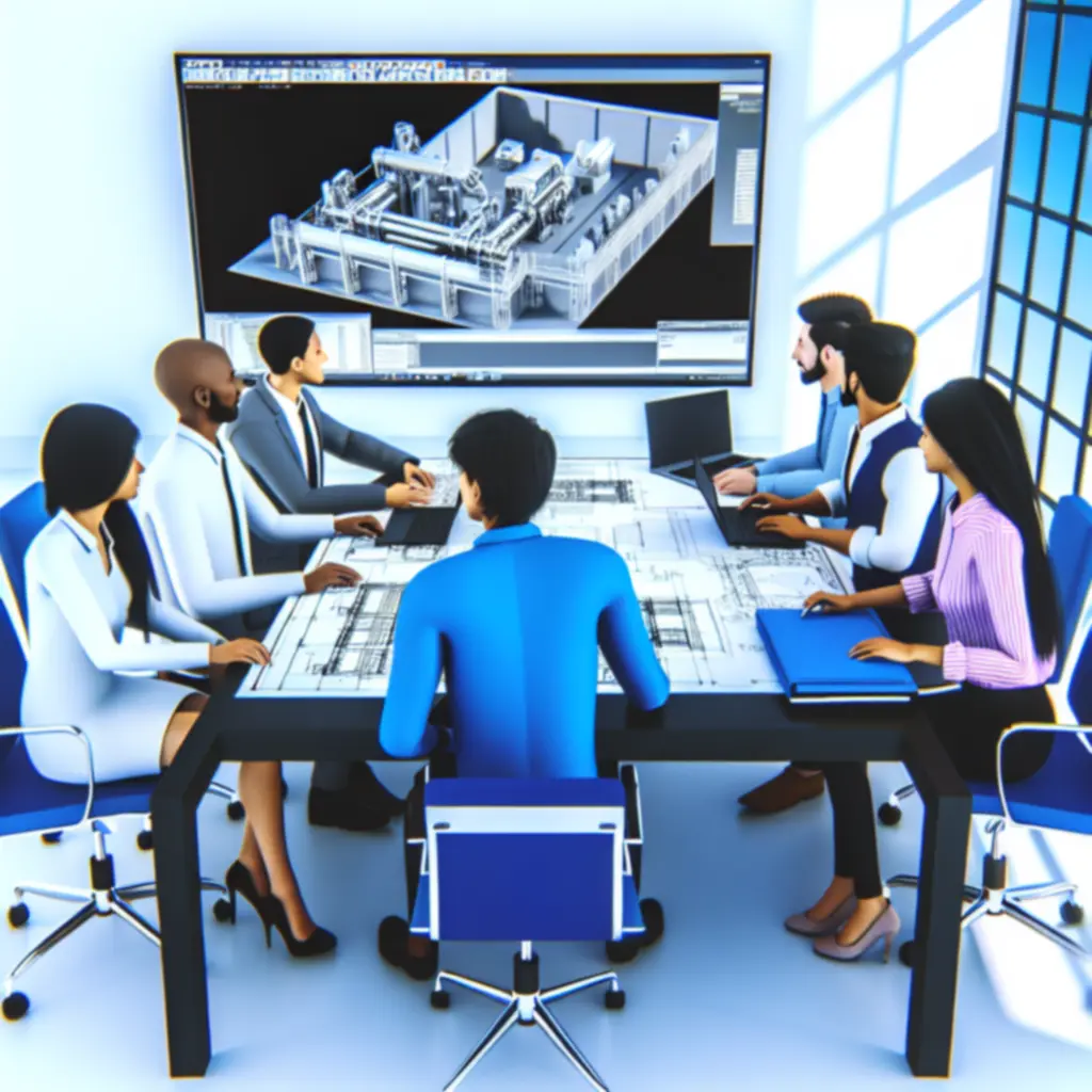 Consultants conducting a collaborative CAD design review as part of a structured planning pipeline.