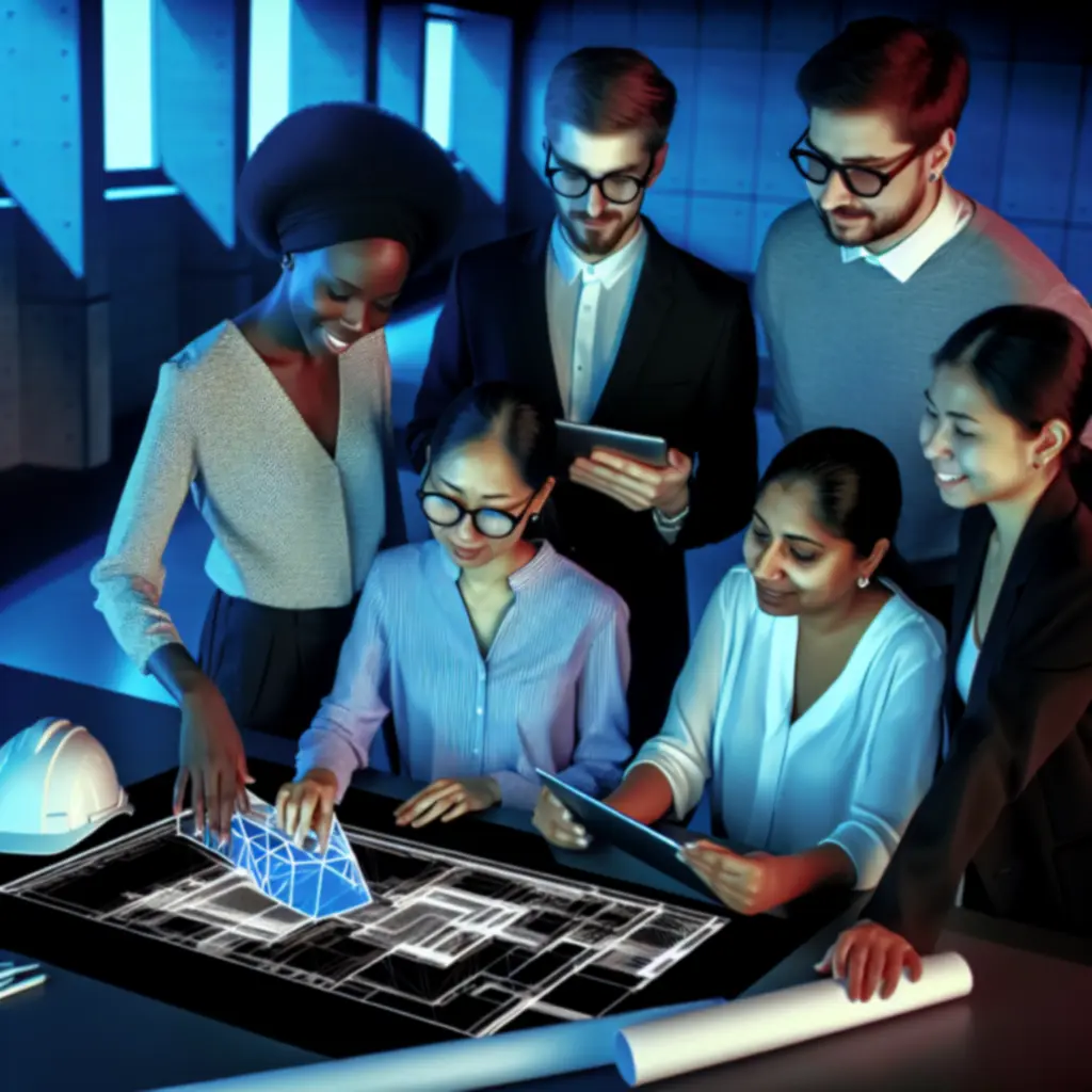 Technical team conducting a collaborative design review around CAD data